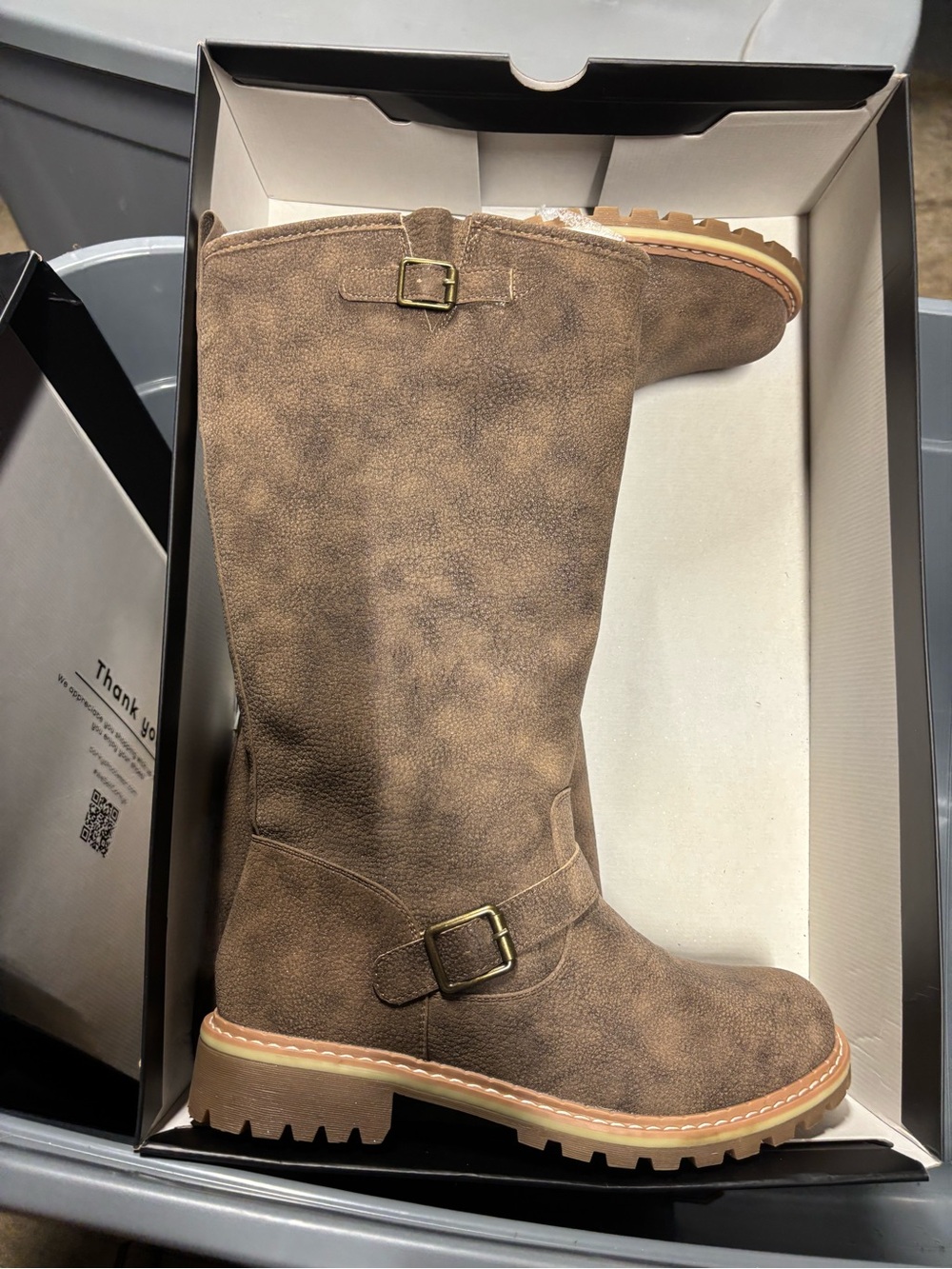Corkys Brown Suede-Look Mid-Calf Buckle Heeled Boots